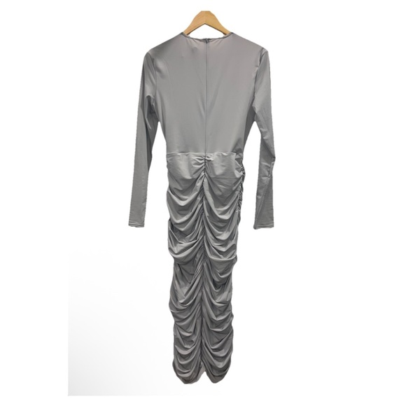 ALEX PERRY Presley dress midi grey silver 14 ruched stretch knit formal NWT NEW - Picture 6 of 15